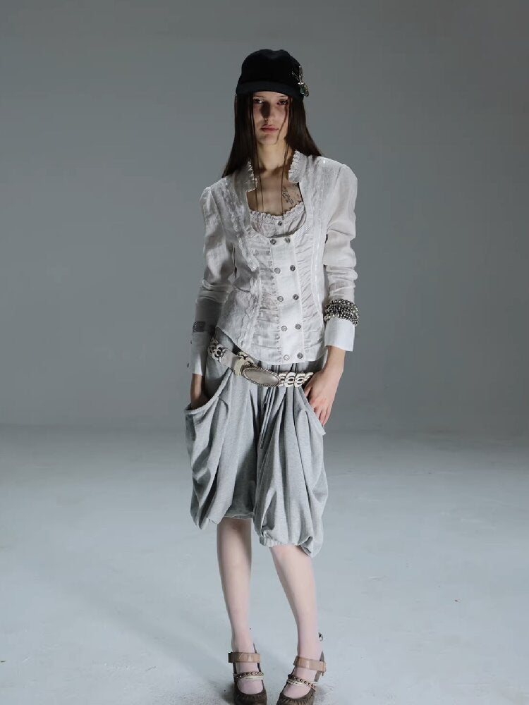 Vintage Lace Stitched Square Neck Shirt【s0000015910】