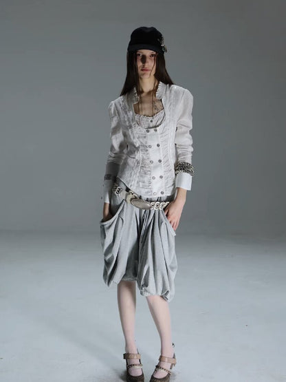 Vintage Lace Stitched Square Neck Shirt【s0000015910】