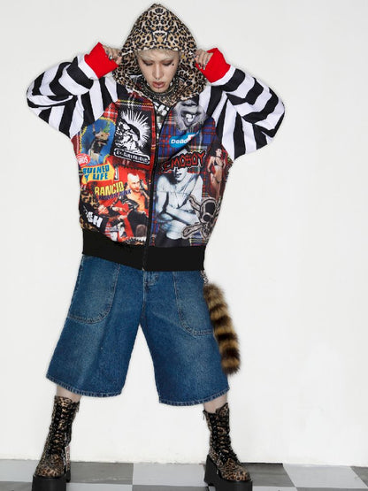 American Punk Leopard Print Zipper Sweatshirt Jacket [S0000010272]