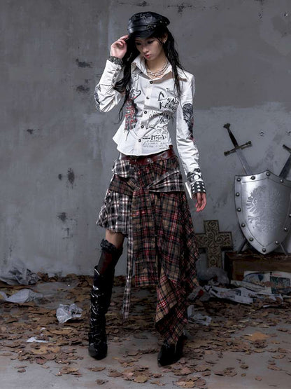 Patchwork Plaid Shirt Dress Skirt【s0000014473】