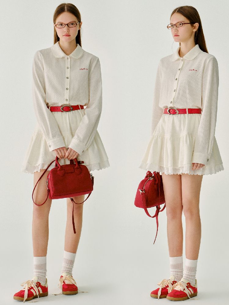 Doll Collar Solid Color Bow Flutter Shirt【s0000011963】