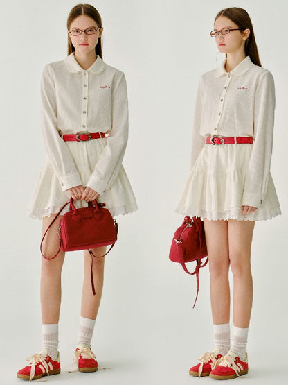 Doll Collar Solid Color Bow Flutter Shirt【s0000011963】