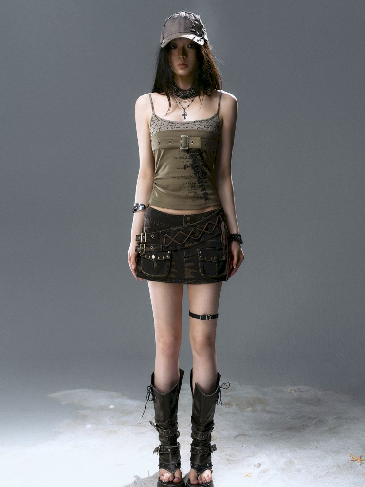 Belt Buckle Patchwork Cami Tank Top【s0000012641】