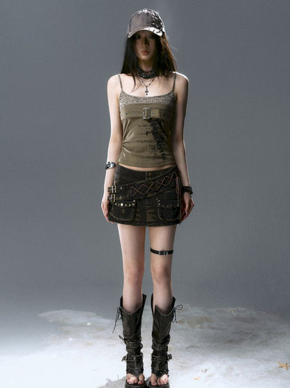 Belt Buckle Patchwork Cami Tank Top【s0000012641】