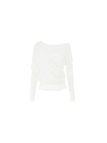 Slant Shoulder Asymmetric Knit Blouse【s0000010206】