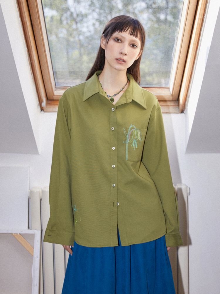 Floral Embroider Long Sleeve Blouse [S0000010102]