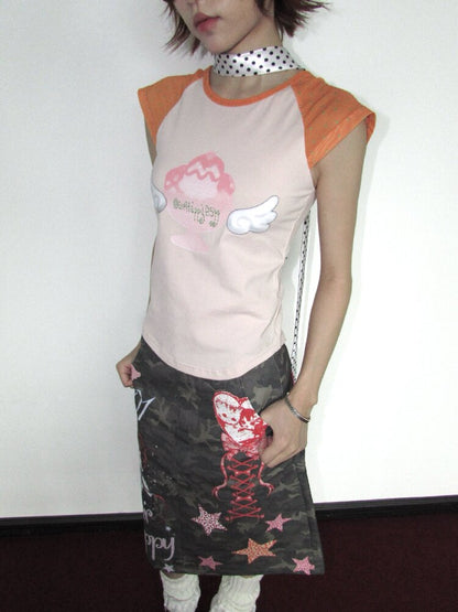 Graffiti Print Camouflage Skirt【s0000018659】