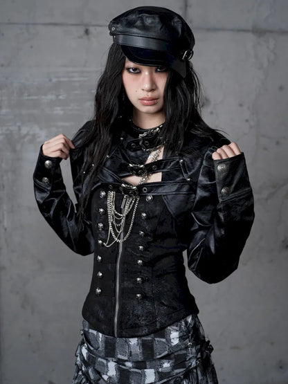 Stand Collar Ultra-Short Leather Jacket【s0000013950】