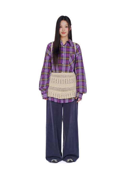 Lazy wind yellow and purple plaid shirt【s0000008591】