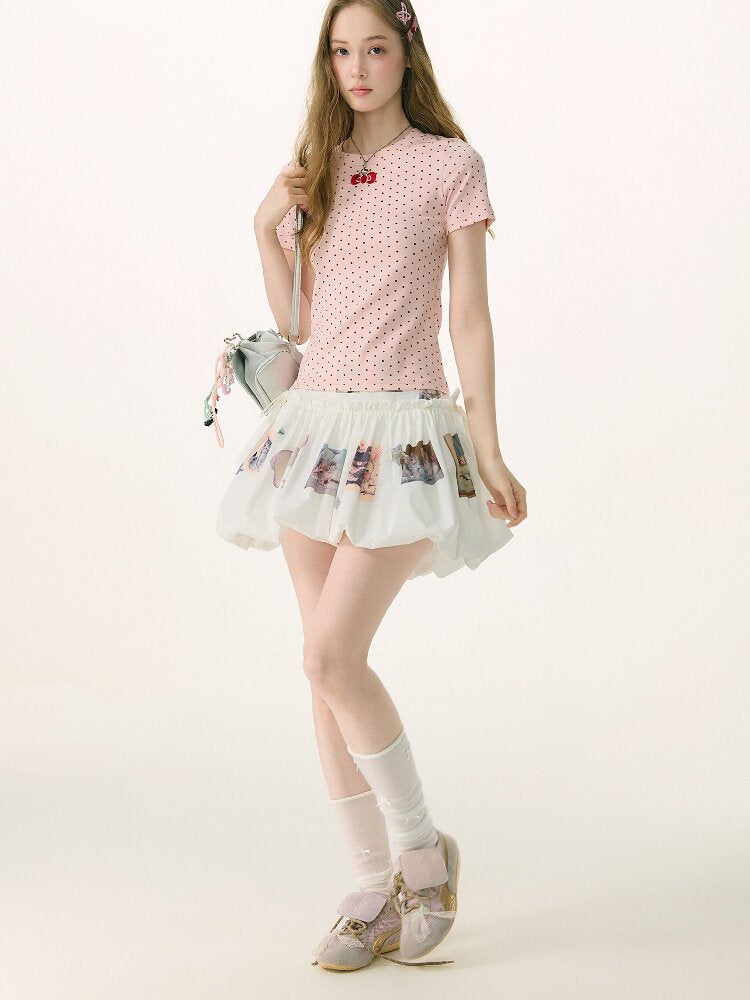 Polka Dot Bow Slim Short Sleeve T-Shirt【s0000016854】