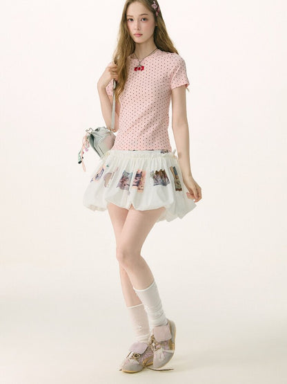 Polka Dot Bow Slim Short Sleeve T-Shirt【s0000016854】