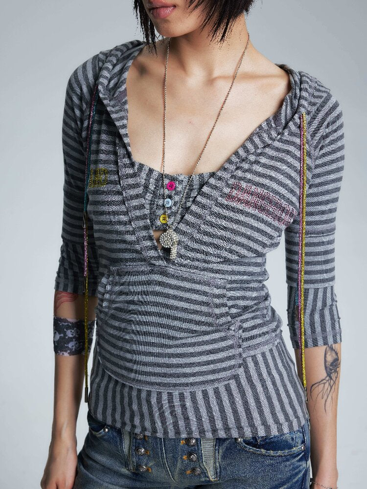 Asymmetrical Raw Edge Stripe T【s0000017008】
