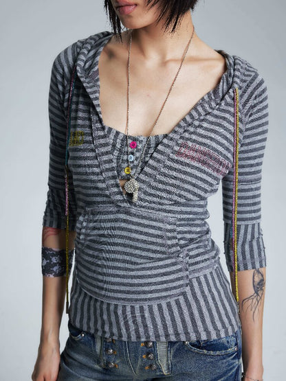 Asymmetrical Raw Edge Stripe T【s0000017008】