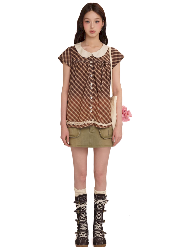 Pockets lined spliced plaid work skirt【s0000013427】