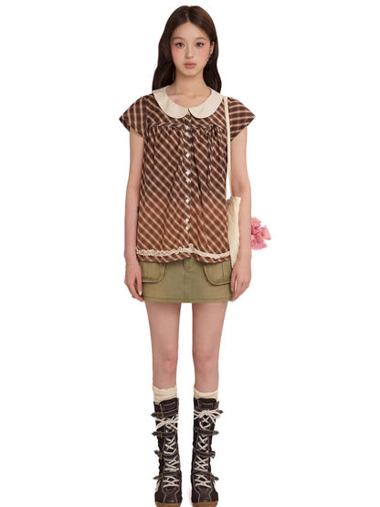 Pockets lined spliced plaid work skirt【s0000013427】