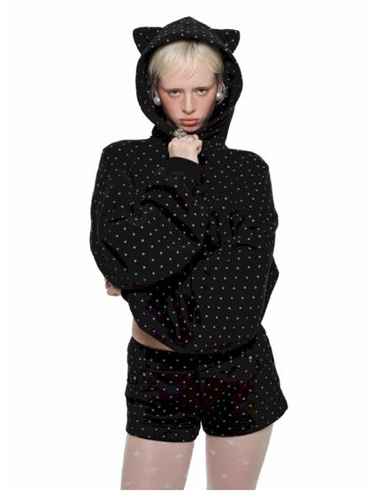 Cat Ears Short Heavyweight Hooded Sweatshirt【s0000011584】