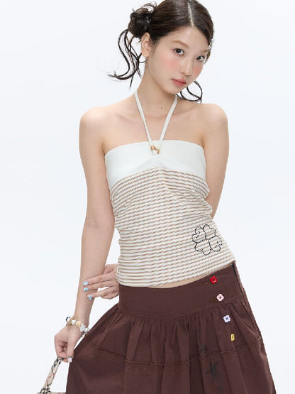 Diamond Striped Halterneck Top【s0000016386】
