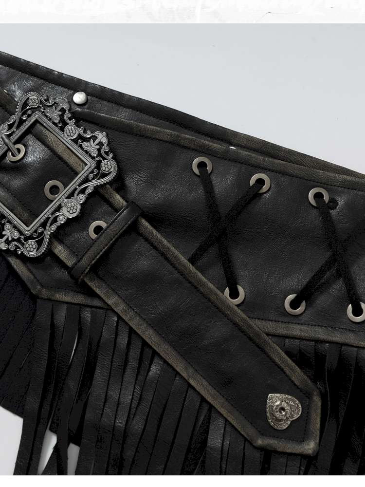 Heavy-Duty Fringe Wide Leather Belt【s0000014476】