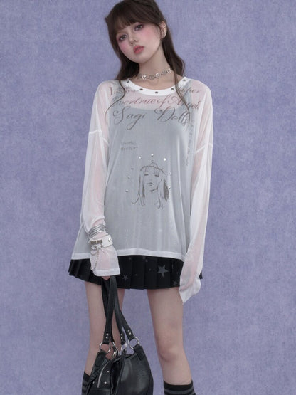 Fighting Spirit Mesh Print Casual T-shirt【s0000017269】