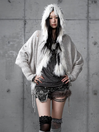 Lazy Knit Batwing Hooded Sweater Jacket【s0000014112】