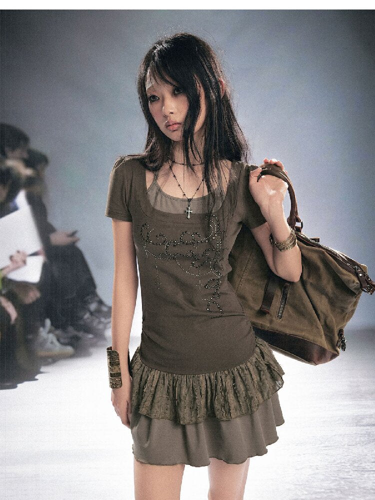 Studded Lace Stitching Slip Dress【s0000016218】