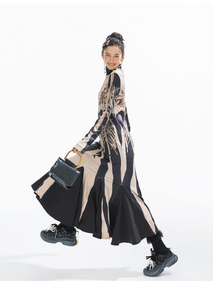 Printed Long Big Hem Dress【s0000011314】