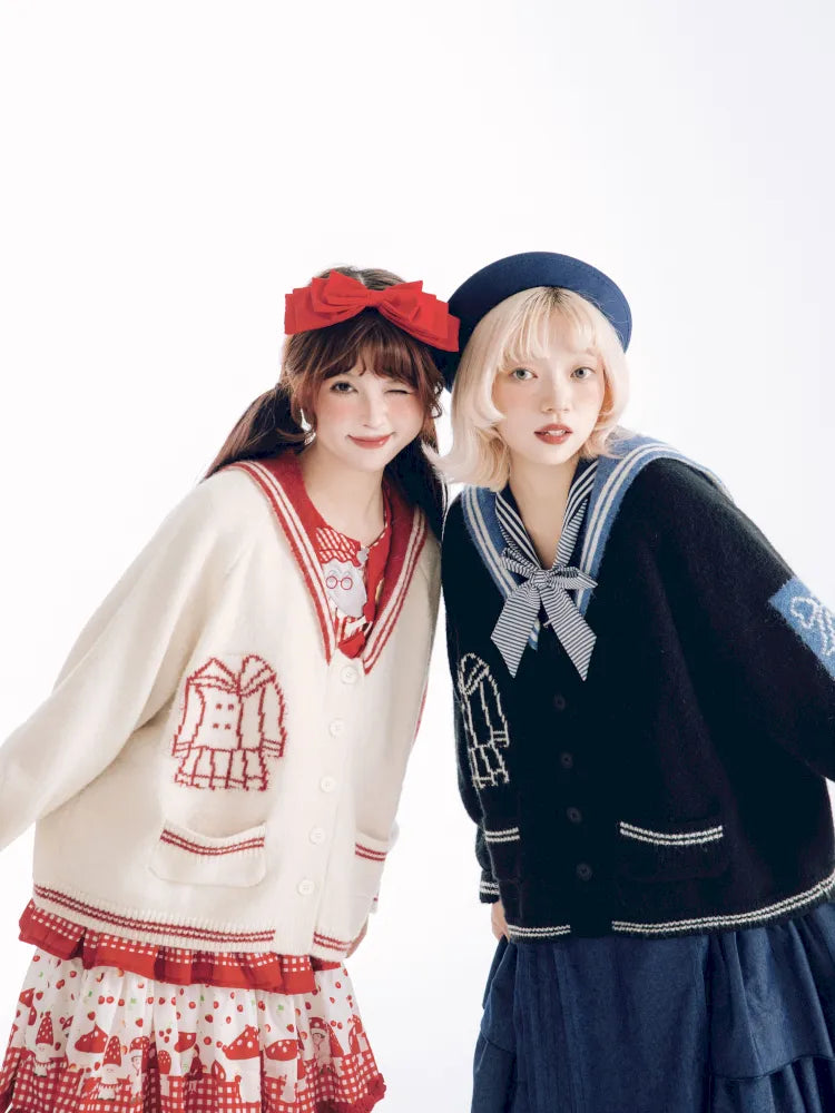 Contrasting Navy Collar Knit Cardigan【s0000014155】