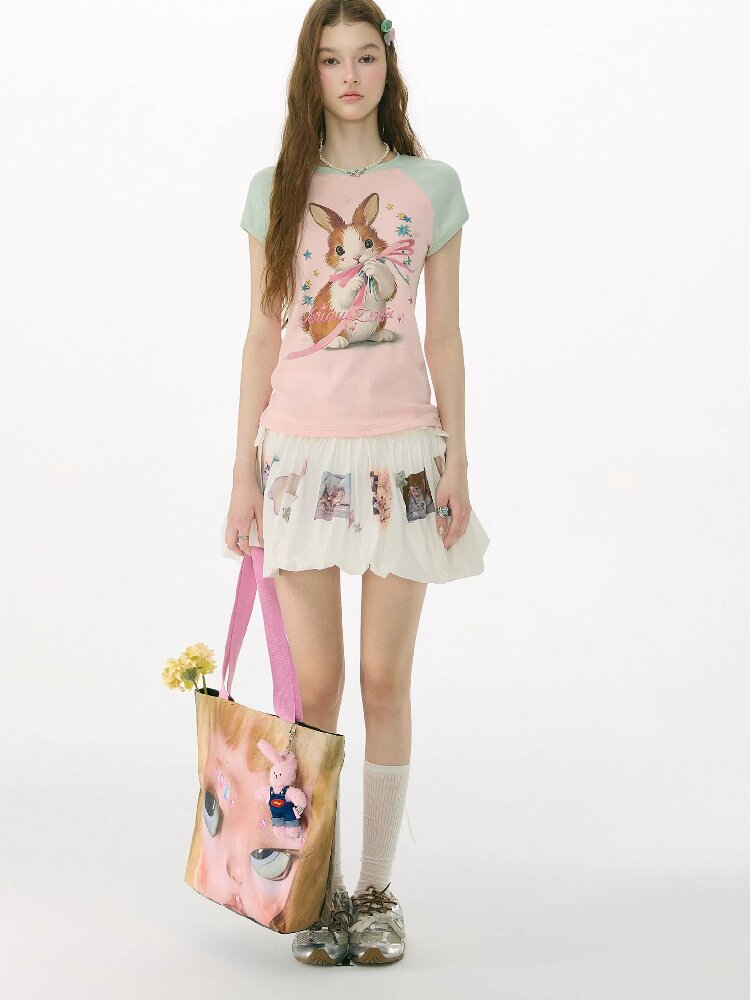 Summer Retro Contrast Rabbit T Shirt【s0000017159】