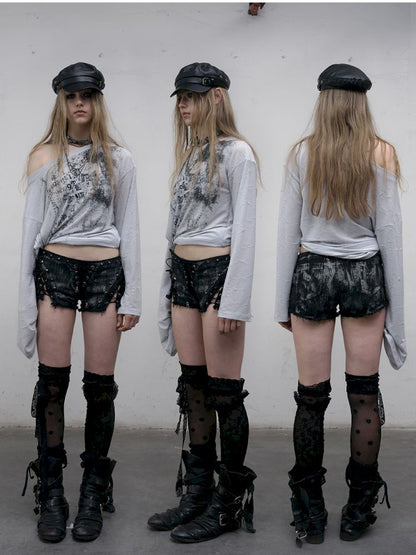 One-shoulder long-sleeved T-shirt【s0000012613】