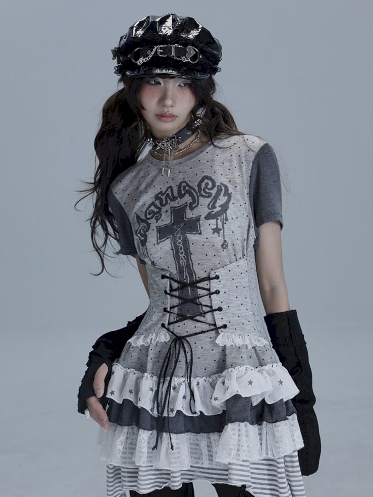 Irregular Lace Skirt Long Tee【s0000013485】