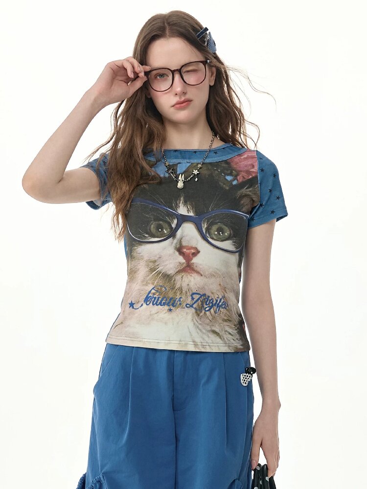 Top Student Cat Childlike T Shirt【s0000017267】