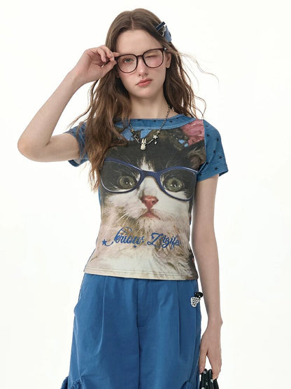 Top Student Cat Childlike T Shirt【s0000017267】