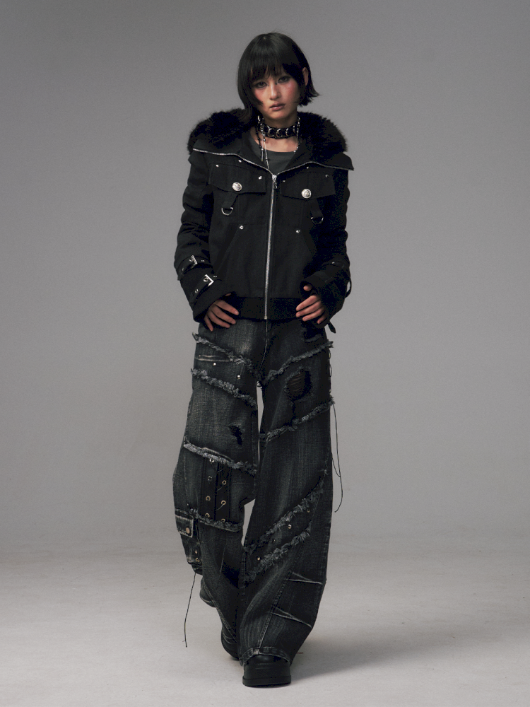 Vintage Sand Wash Detachable Hood Jacket【s0000014703】