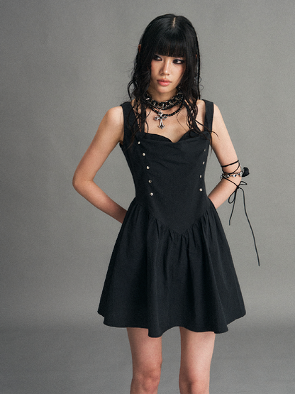 Dark Punk Riveted Halter Slip Dress【s0000017770】