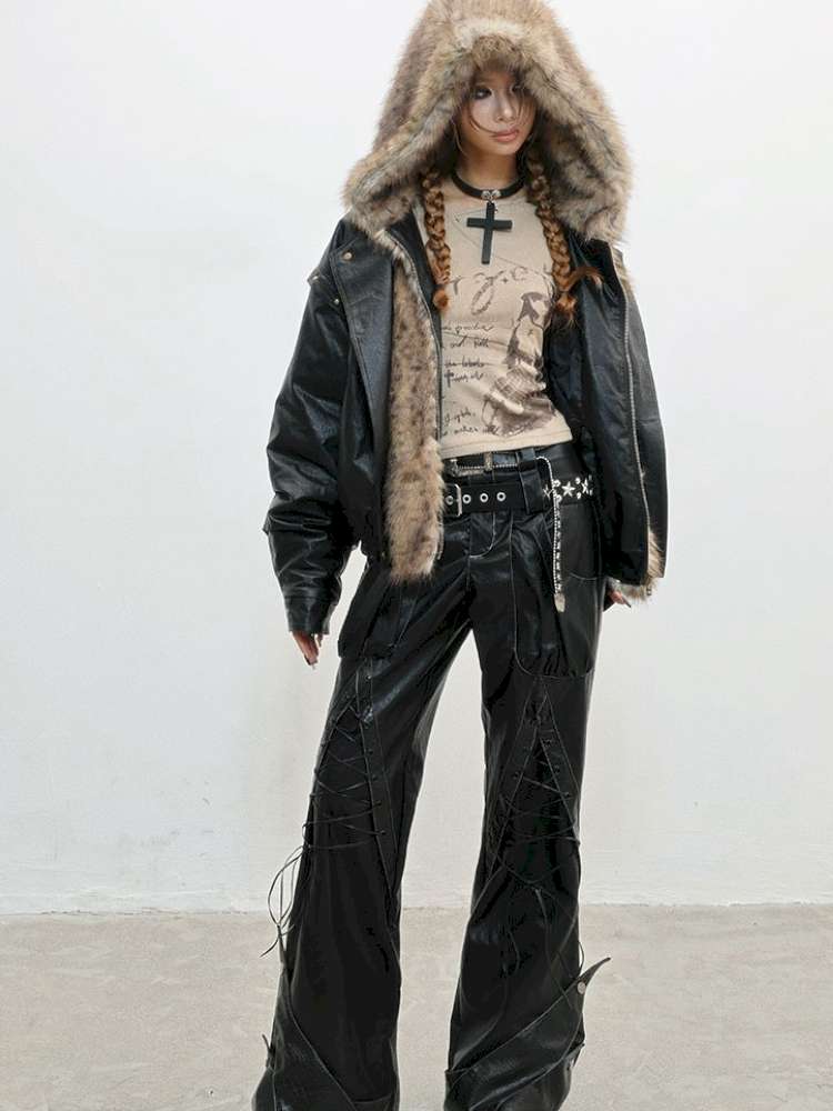 Fur Patchwork Flight Leather Jacket【s0000014838】