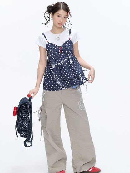 Summer Navy Blue Polka Dot Top【s0000016395】
