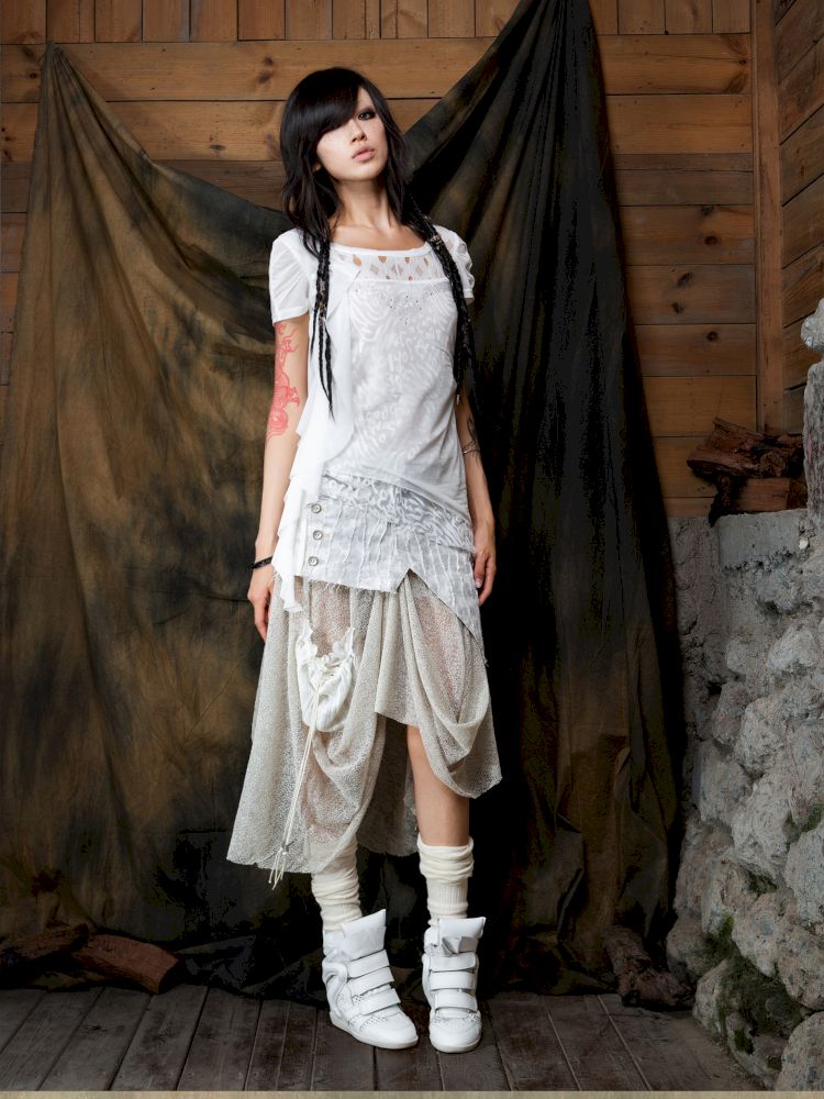 Patchwork Versatile Mesh Asymmetric Skirt【s0000013898】