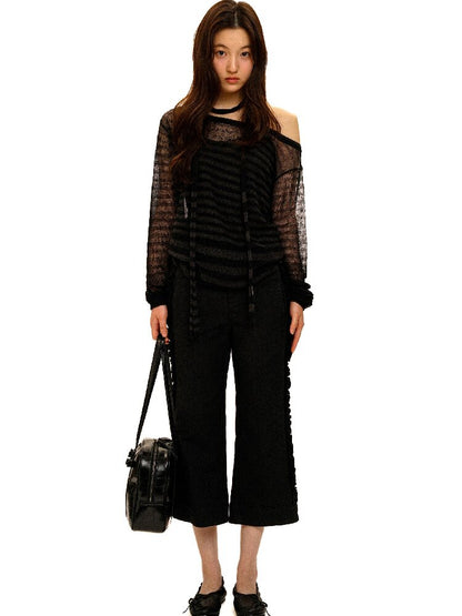 Pleated Lace Cotton Cropped Pants【s0000017926】