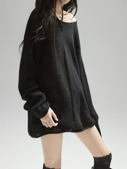Black Panelled Alpaca Knit Top【s0000015604】