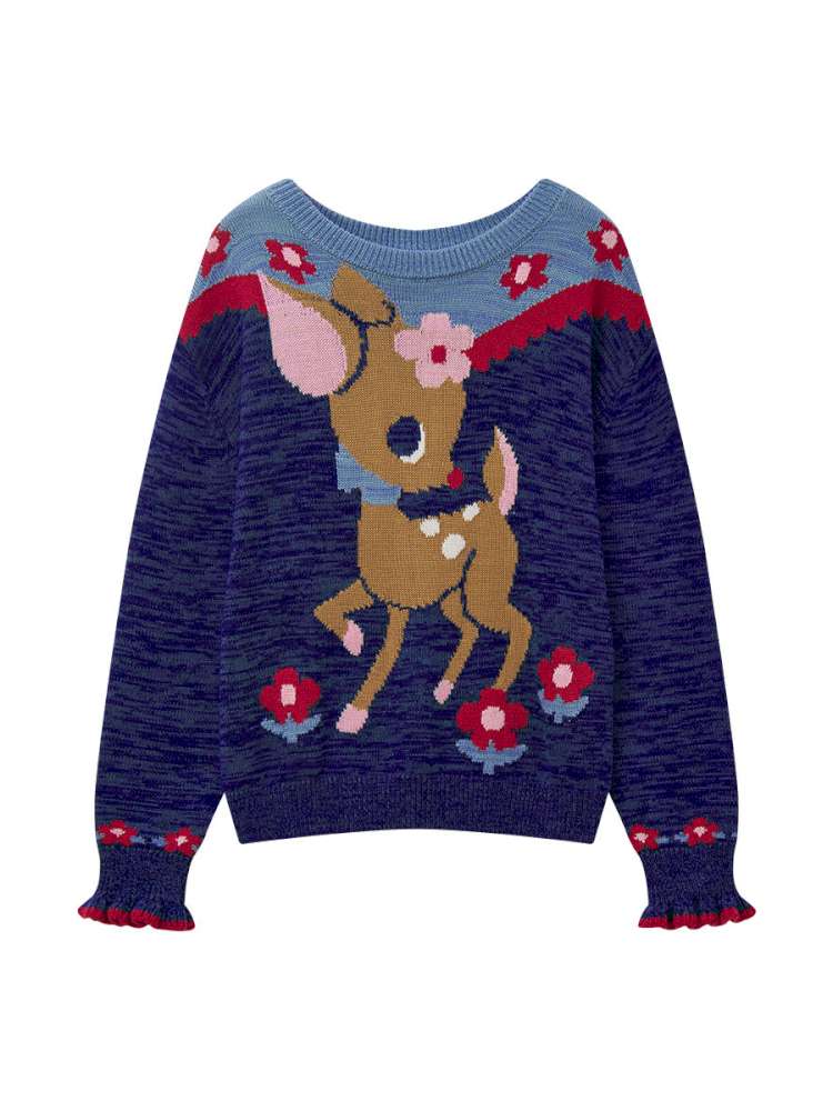 Navy Blue Off-white Fawn Sweater【s0000015025】