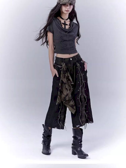 Openwork cross print lace T-shirt【s0000012847】