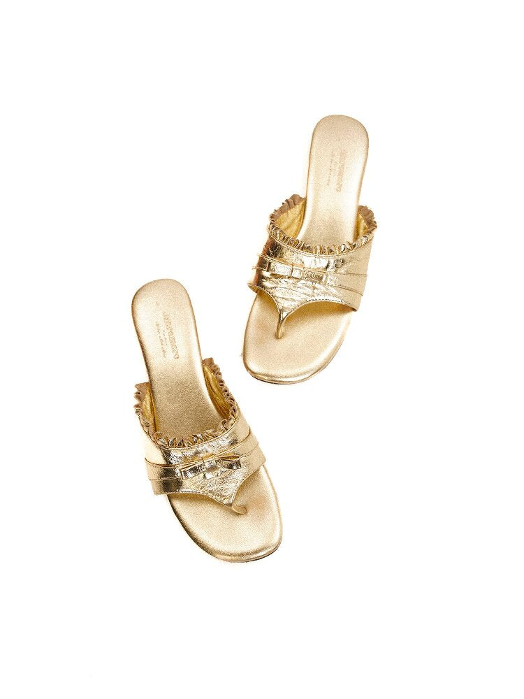 Top Grain Cowhide Ruffled Flip Flop【s0000017441】