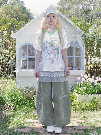 Stars Old Illustration Wide Leg Pants【s0000012202】