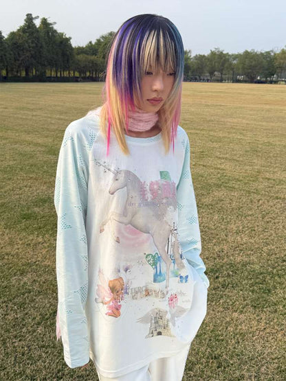 Horse Unicorn Raglan Sleeved Top【s0000015386】
