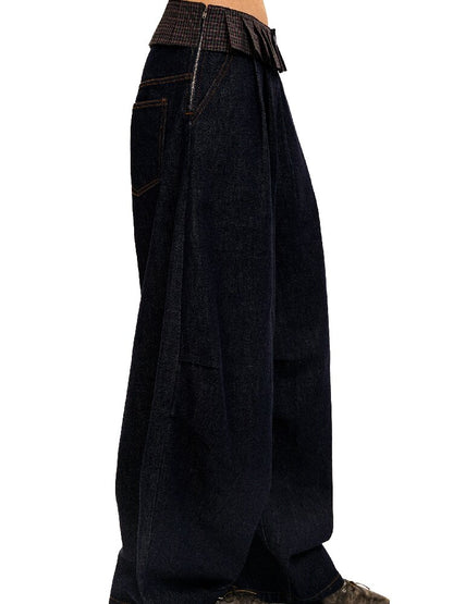 Pleated Plaid Straight Leg Jeans【s0000017912】