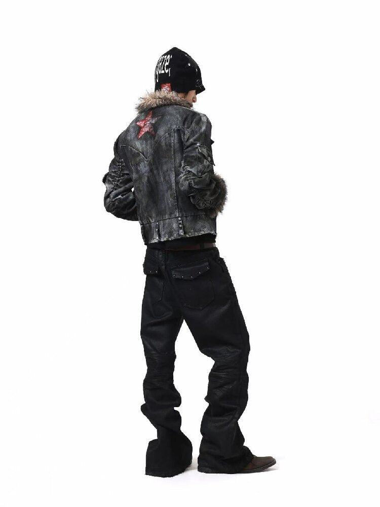 Washed Rivet Fur Collar Jacket【s0000018201】