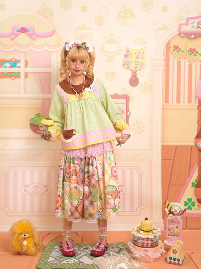 Asymmetric Neck Cute Doll Shirt【s0000013349】