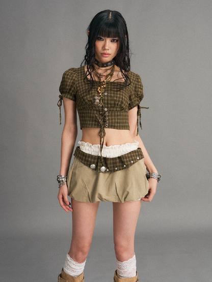 Vintage Lace Plaid Bud Skirt Pants【s0000017529】