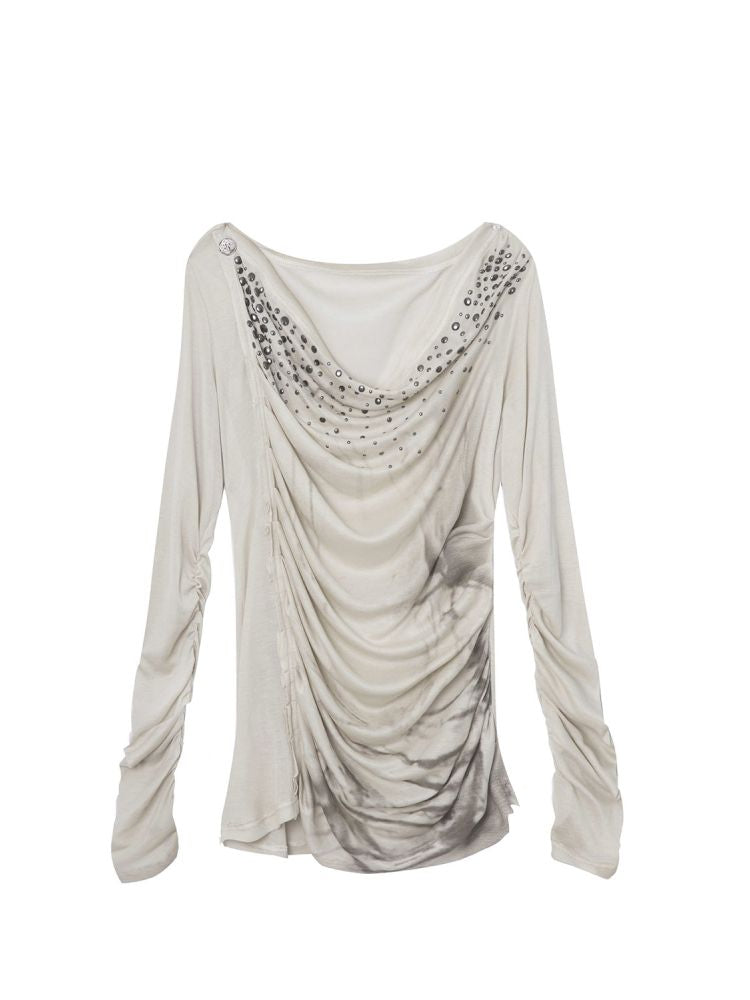 Embellished Vintage Print Base Layer Top【s0000013901】