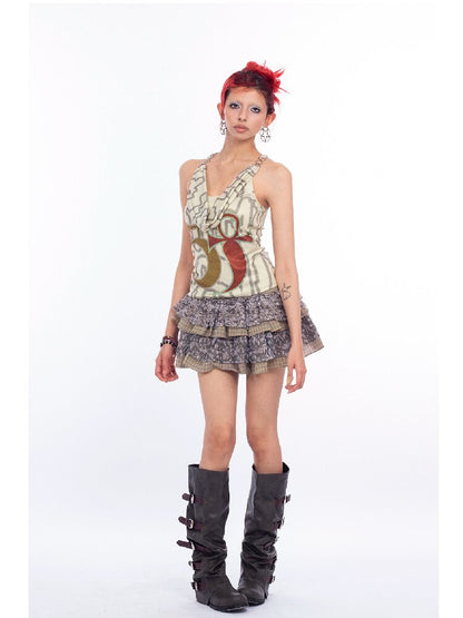 Graffiti Lace Checkered Skirt【s0000018065】